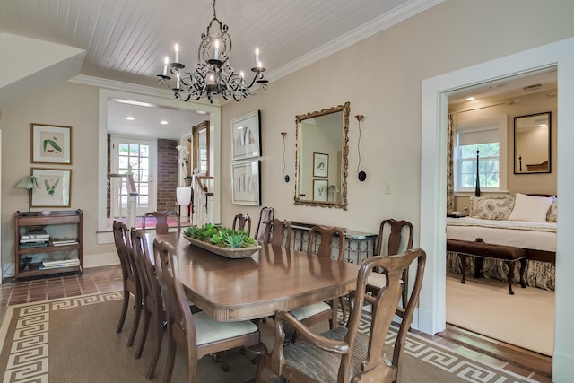 dining area featuring an inviting chandelier