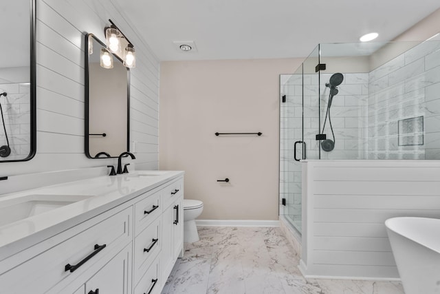 4200 Waters Edge Ln, Appling, GA 30802 - bathroom with a stall shower, marble look tile flooring, double vanity, and a soaking tub
