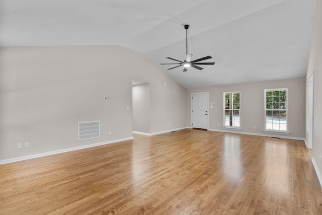 4200 Waters Edge Ln, Appling, GA 30802 - unfurnished living room with ceiling fan, light wood-style flooring, and lofted ceiling