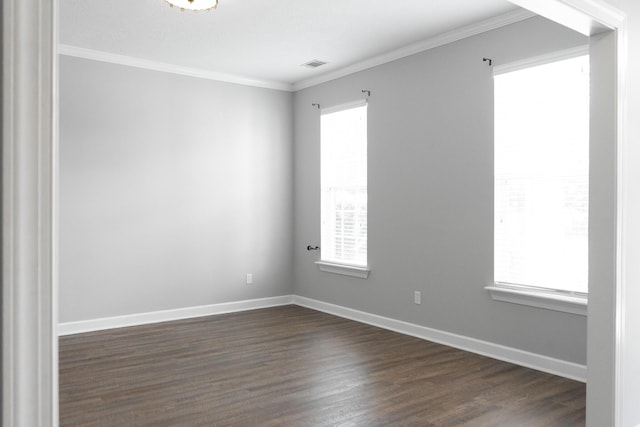 724 Avrett Cir, Evans, GA 30809 - spare room featuring dark wood-style floors, plenty of natural light, baseboards, and crown molding
