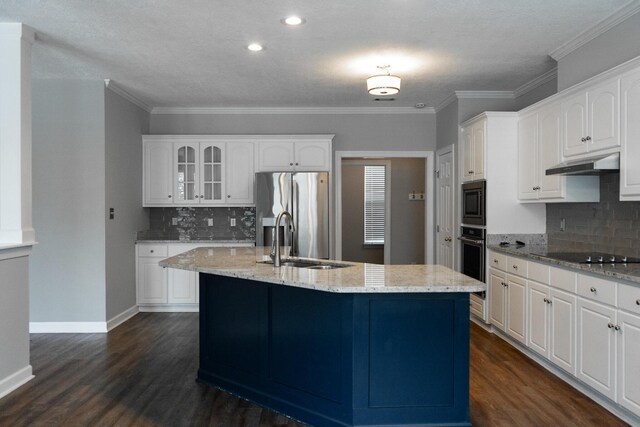 724 Avrett Cir, Evans, GA 30809 - kitchen featuring under cabinet range hood, stainless steel fridge with ice dispenser, a sink, black electric cooktop, and dark wood-style floors