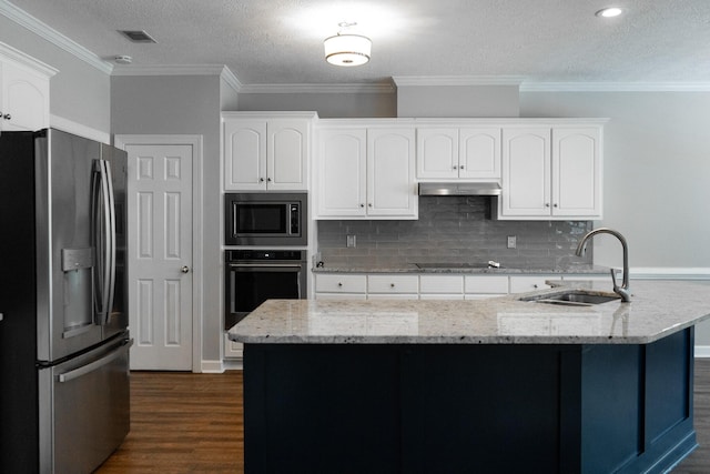 724 Avrett Cir, Evans, GA 30809 - kitchen with stainless steel appliances, a sink, dark wood-type flooring, white cabinets, and a textured ceiling