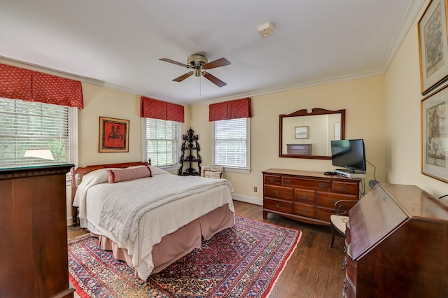 3410 Walton Way, Augusta, GA 30909 - bedroom featuring dark wood-style floors, crown molding, and ceiling fan