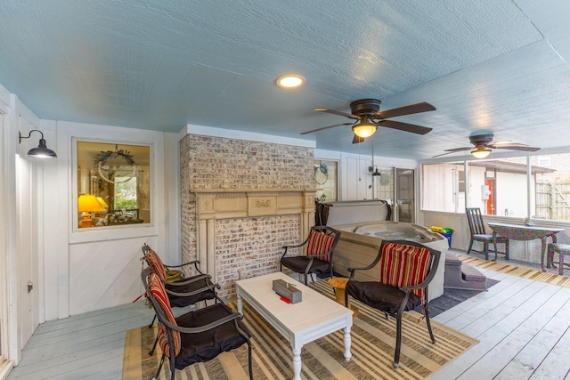 wooden deck with ceiling fan