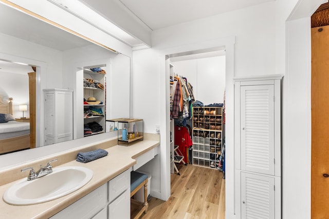 bathroom with vanity and wood-type flooring