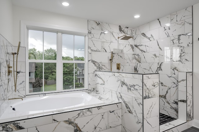 3909 Lakeside Pass, Hephzibah, GA 30815 - bathroom with a bath, plenty of natural light, a marble finish shower, and recessed lighting