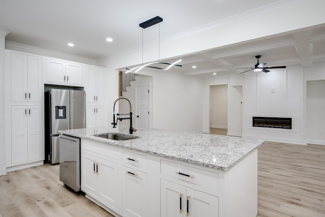 3909 Lakeside Pass, Hephzibah, GA 30815 - kitchen with a sink, stainless steel appliances, ceiling fan, light wood-style flooring, and recessed lighting