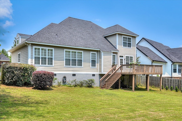 1076 Conn Dr, Evans, GA 30809 - rear view of house with stairway, a wooden deck, and roof with shingles