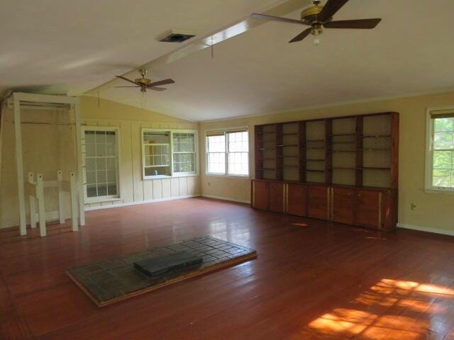 4629 Silver Lake Dr, Evans, GA 30809 - empty room featuring vaulted ceiling, a ceiling fan, wood finished floors, and baseboards