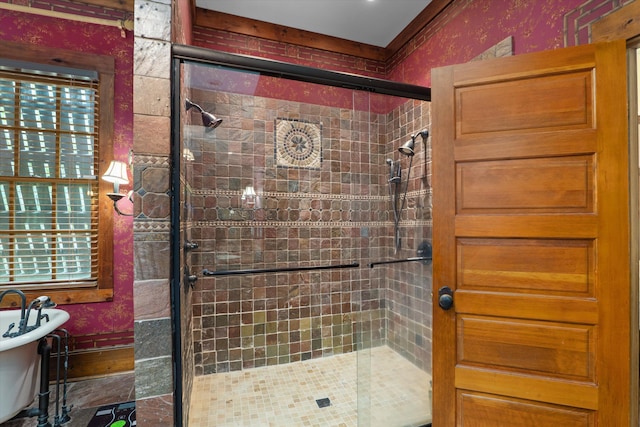 bathroom with separate shower and tub