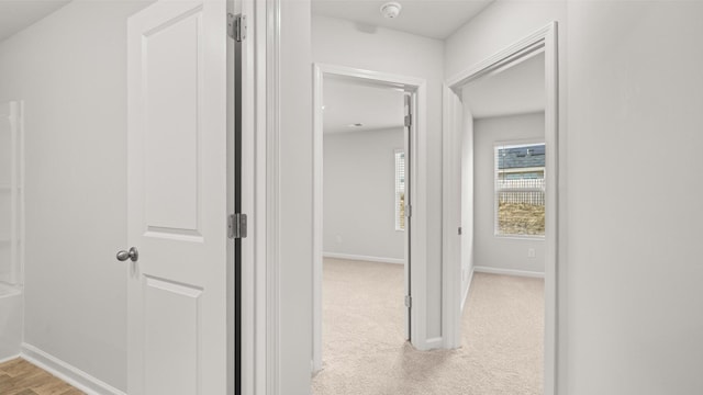 corridor with light colored carpet