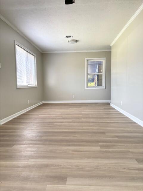 2060 Morning Dr, Augusta, GA 30906 - empty room with crown molding, healthy amount of natural light, baseboards, and light wood-style floors