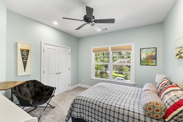 108 Pine Needle Rd, Aiken, SC 29803 - carpeted bedroom with baseboards, a closet, a ceiling fan, and recessed lighting