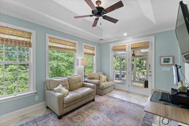 108 Pine Needle Rd, Aiken, SC 29803 - living room with a tray ceiling and ceiling fan