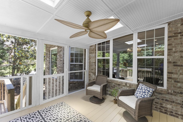 108 Pine Needle Rd, Aiken, SC 29803 - sunroom featuring a skylight, ceiling fan, and plenty of natural light