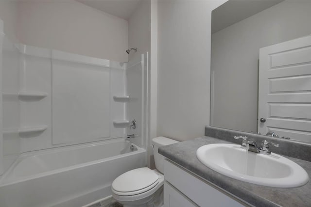 full bathroom featuring shower / tub combination, vanity, and toilet