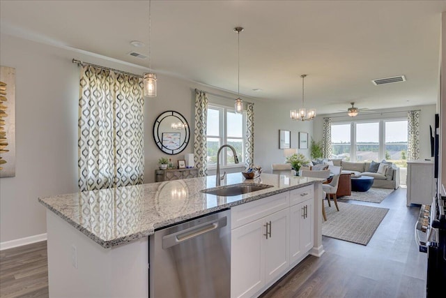 kitchen featuring white cabinetry, a healthy amount of sunlight, sink, and stainless steel dishwasher