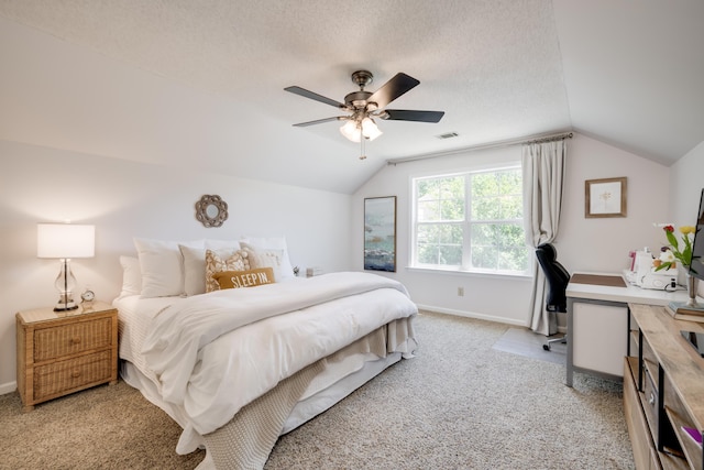 467 Baker Woods Trl, Martinez, GA 30907 - bedroom featuring a ceiling fan, visible vents, light colored carpet, baseboards, and lofted ceiling