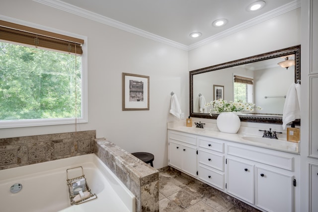 467 Baker Woods Trl, Martinez, GA 30907 - full bath featuring double vanity, crown molding, a garden tub, and a sink