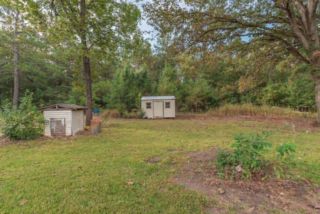 153 Campbell Cir, Hephzibah, GA 30815 - view of green lawn with a storage shed and a forest view