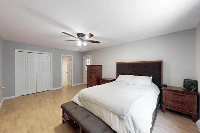 50 Bluff Pointe Way, Aiken, SC 29803 - bedroom featuring light wood-style flooring, a ceiling fan, baseboards, and a closet
