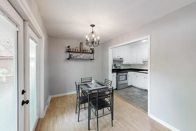 50 Bluff Pointe Way, Aiken, SC 29803 - dining space featuring a chandelier, light wood-type flooring, and baseboards