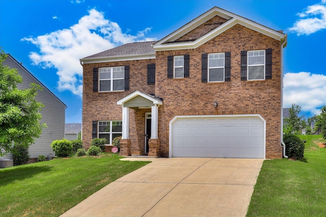 1052 Dietrich Ln, North Augusta, SC 29860 - view of front of property featuring driveway, a front lawn, a garage, and brick siding
