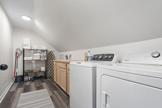 1118 Dantignac St, Augusta, GA 30901 - laundry room with cabinet space, separate washer and dryer, dark wood-style flooring, and baseboards