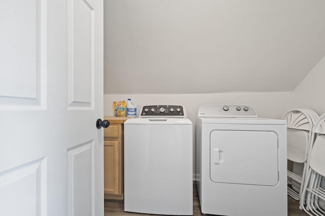 1118 Dantignac St, Augusta, GA 30901 - laundry room featuring cabinet space, washing machine and dryer, and dark wood finished floors