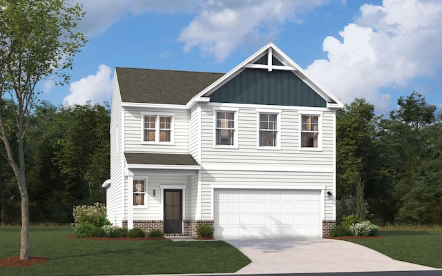 772 Count Fleet Ct, Graniteville, SC 29829 - view of front of property with a garage, concrete driveway, a front lawn, board and batten siding, and a shingled roof