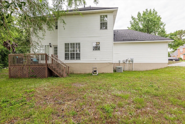 762 Winding Creek Ct, Evans, GA 30809 - back of house with a yard, a wooden deck, a shingled roof, and stairway