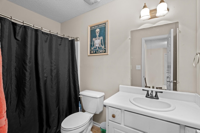 762 Winding Creek Ct, Evans, GA 30809 - full bathroom featuring a textured ceiling, toilet, vanity, tile patterned floors, and a shower with curtain
