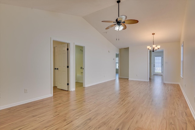 1532 Abby Way, Augusta, GA 30909 - unfurnished room featuring a ceiling fan, light wood-style flooring, a chandelier, and high vaulted ceiling