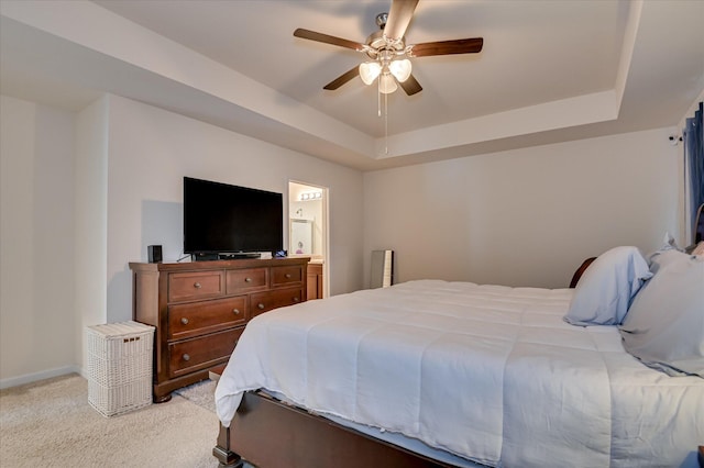 243 Quick Silver Ct, Graniteville, SC 29829 - bedroom featuring a tray ceiling, light colored carpet, and ceiling fan