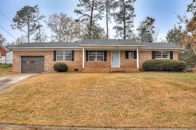 single story home with a front lawn and a garage