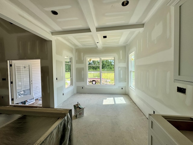 3191 Old Augusta Rd, Dearing, GA 30808 - unfurnished sunroom featuring coffered ceiling and beamed ceiling