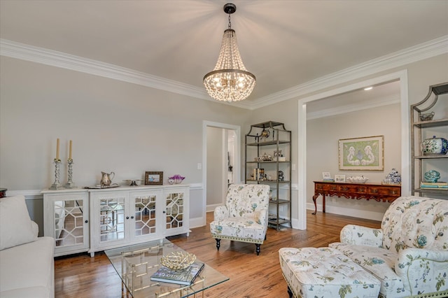 820 Barrett Ln, Augusta, GA 30909 - sitting room with crown molding, a chandelier, wood finished floors, and baseboards