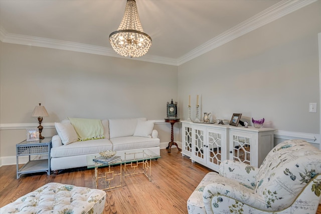 820 Barrett Ln, Augusta, GA 30909 - living area featuring crown molding, a chandelier, wood finished floors, and baseboards