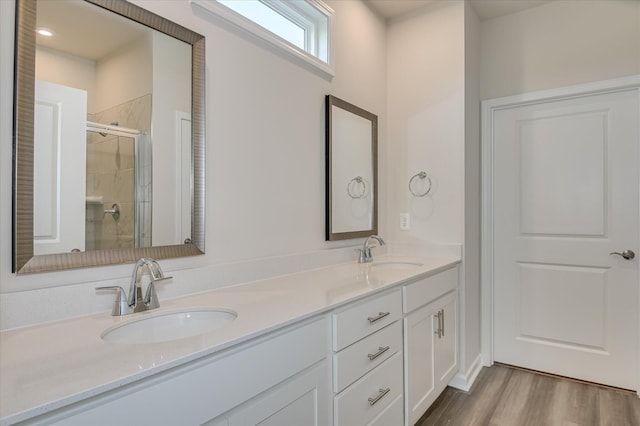 2015 Saylor Ln, Grovetown, GA 30813 - full bath featuring double vanity, a stall shower, and wood finished floors