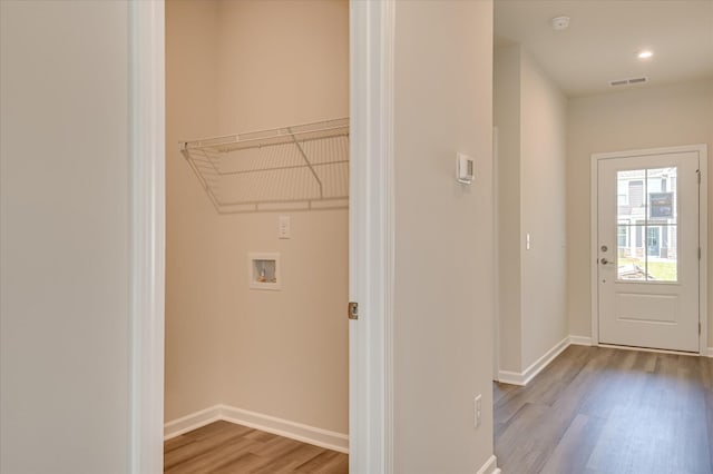 2015 Saylor Ln, Grovetown, GA 30813 - laundry room with hookup for a washing machine, wood finished floors, baseboards, and recessed lighting
