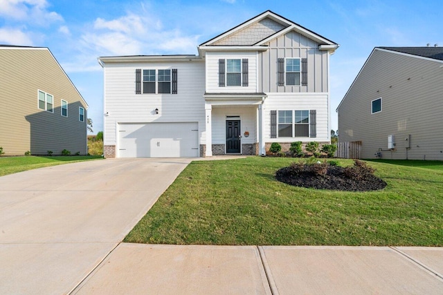 craftsman-style home featuring a garage and a front yard