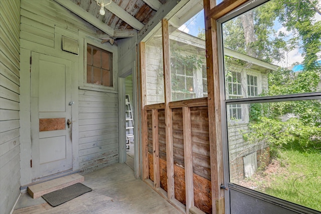 818 Academy Ave, Waynesboro, GA 30830 - unfurnished sunroom featuring beamed ceiling