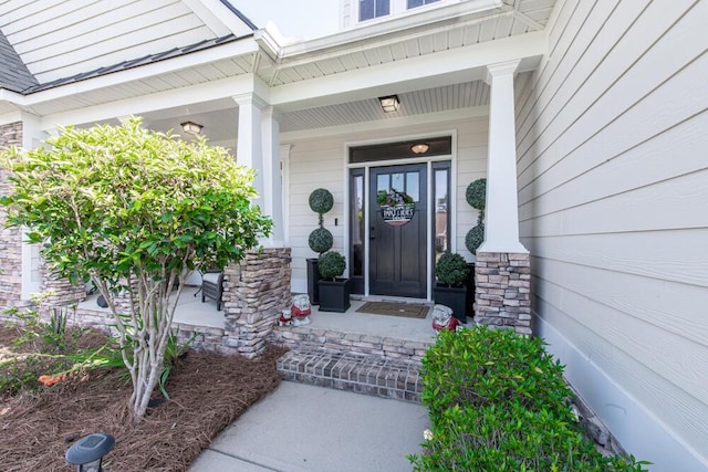 617 Morris Run, North Augusta, SC 29860 - doorway to property with a porch and stone siding