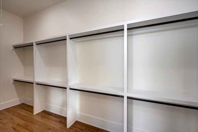 walk in closet with hardwood / wood-style flooring