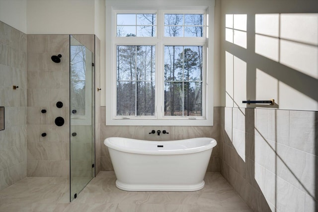 bathroom with independent shower and bath