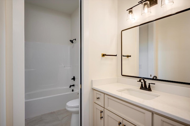 full bathroom with tile patterned floors, shower / washtub combination, vanity, and toilet