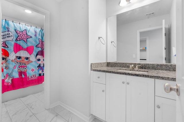 120 Dublin Loop, Grovetown, GA 30813 - full bath featuring marble look tile flooring, vanity, and a shower with shower curtain