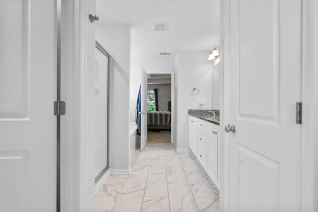 120 Dublin Loop, Grovetown, GA 30813 - full bath with marble look tiles, connected bathroom, a shower stall, and vanity