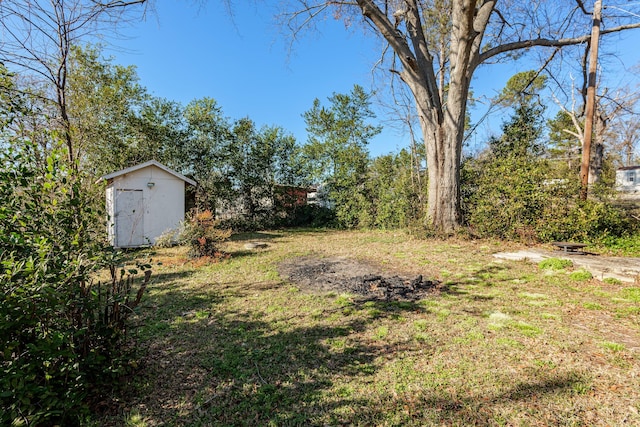 view of yard featuring a shed