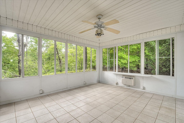 160 Crescent Dr, Mccormick, SC 29835 - unfurnished sunroom with ceiling fan, a wall mounted AC, and plenty of natural light